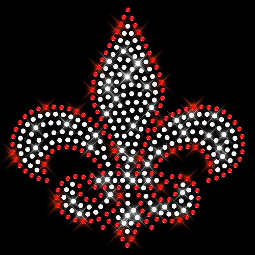 Glitzerdeals Bügelbilder Karneval Strass funkelnde französische Lilie kristall mit rotem Umriss Aufbügler für Textilien Lilie Bügelmotiv französische Lilie Fasching Patch zum Aufbügeln Lilie Heraldik von Glitzerdeals