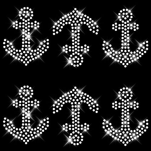 Glitzerdeals Bügelbilder Karneval Strass kleiner Anker 3er Set kristall Doppelpack Aufbügler für Textilien Anker Bügelmotiv anchor Fasching Patch zum Aufbügeln Anker von Glitzerdeals