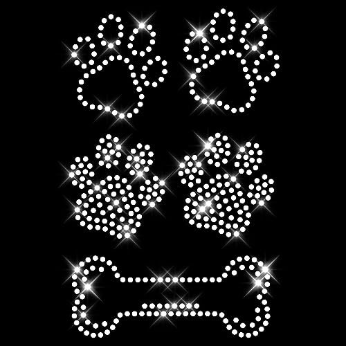 Glitzerdeals Bügelbilder aus Strass 4 Pfoten mit Knochen Aufbügler für Textilien Karneval Kostüm Pfoten Strassmotiv Pfote Aufbügler Glitzer Pfoten von Glitzerdeals