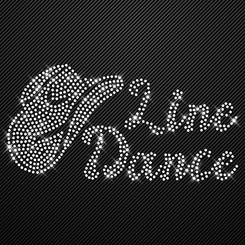 Glitzerdeals Bügelbilder aus Strass Line Dance Schrifzug mit Cowboyhut Aufbügler für Textilien Karneval Kostüm Line Dance Strassmotiv Line Dancing Aufbügler Glitzer Line Dance von Glitzerdeals