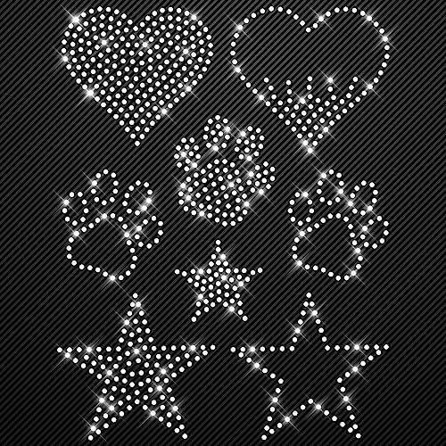 Glitzerdeals Bügelbild aus Strass Set Herzen Pfoten Sterne kristall - 740 Strasssteine - ca. 180 x 235 mm - Made in Germany von Glitzerdeals