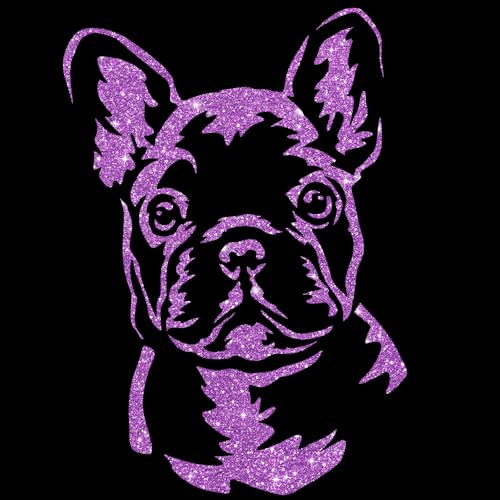 Glitzerdeals Bügelbilder Glitzer Französiche Bulldogge Frenchie lila Aufbügler Französiche Bulldogge Aufbügler für Textilien Karneval Kostüm Bügelflicken Frenchie Bling von Glitzerdeals