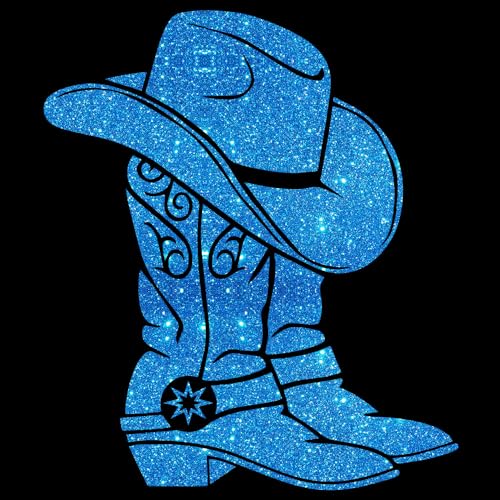 Glitzerdeals Bügelbilder Glitzer Line Dance Cowboystiefel blau Aufbügler für Textilien Karneval Kostüm Line Dance Bügelflicken Cowboyhut Fasching Patch zum Aufbügeln Line Dance von Glitzerdeals