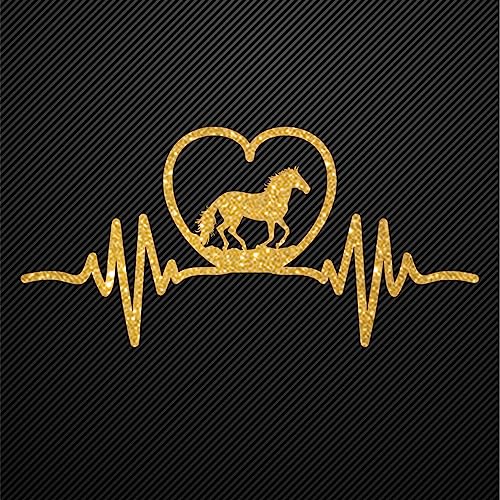 Glitzerdeals Bügelbilder Glitzer Pferd auf Herzlinie EKG gold Aufbügler für Textilien Karneval Kostüm Pferd Bügelflicken Pferde Fasching Patch zum Aufbügeln Pferd von Glitzerdeals