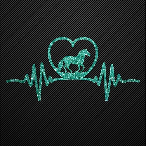 Glitzerdeals Bügelbilder Glitzer Pferd auf Herzlinie EKG jade Aufbügler für Textilien Karneval Kostüm Pferd Bügelflicken Pferde Fasching Patch zum Aufbügeln Pferd von Glitzerdeals
