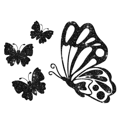 Glitzerdeals Bügelbilder Glitzer Schmetterlinge im Set schwarz Aufbügler für Textilien Karneval Kostüm Schmetterling Bügelflicken Schmetterlinge Fasching Patch zum Aufbügeln Schmetterling von Glitzerdeals