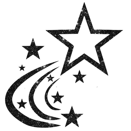 Glitzerdeals Bügelbilder Glitzer Sternschnuppe und Sterne Sternenschweif schwarz Aufbügler für Textilien Karneval Kostüm Sternschnuppe Bügelflicken Sterne Fasching Patch zum Aufbügeln Sternschnuppe von Glitzerdeals