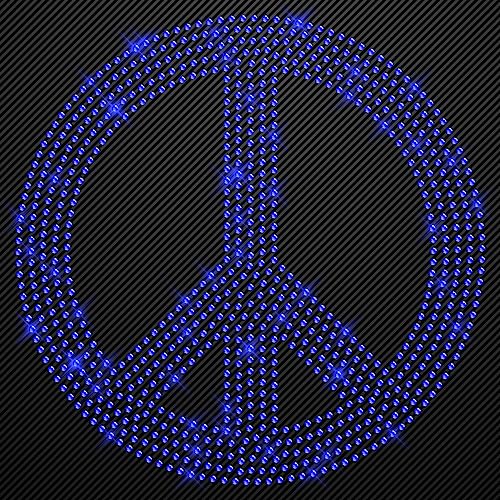Glitzerdeals Bügelbilder Karneval Peace gross blau Strass Applikation zum Aufbügeln Aufbügler Peace-Zeichen Strass Bügelbild für Textilien Hot-fix iron-on-transfer von Glitzerdeals