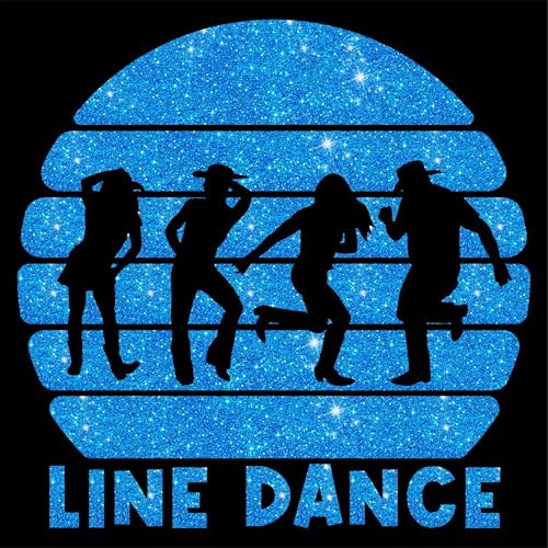 Glitzerdeals Bügelbilder Line Dance Kreis Line Dancer die tanzen und Schriftzug blau Glitzer Aufbügler für Textilien Karneval Kostüm Bügelflicken Fasching Bügelpatch von Glitzerdeals