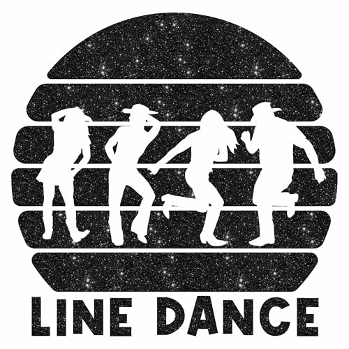 Glitzerdeals Bügelbilder Line Dance Kreis Line Dancer die tanzen und Schriftzug schwarz Glitzer Aufbügler für Textilien Karneval Kostüm Bügelflicken Fasching Bügelpatch von Glitzerdeals