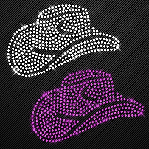 Glitzerdeals Bügelbilder aus Strass Line Dance Cowboyhut 2er Set kristall und pink Aufbügler für Textilien Karneval Kostüm Western Strassmotiv Cowgilr Aufbügler Glitzer von Glitzerdeals