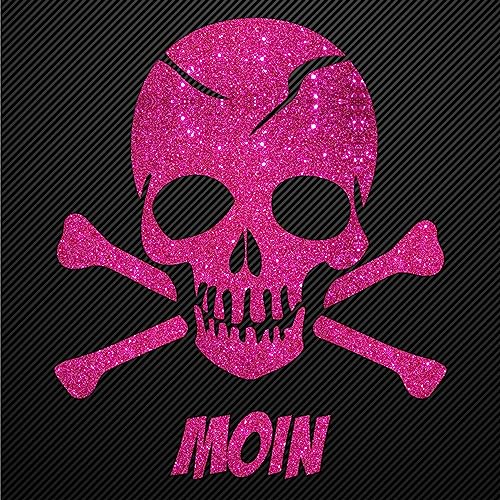 Glitzerdeals Bügelmotiv Aufbügler Totenkopf mit Knochen und Moin Schriftzug Bügelbild Glitter Totenköpfe Bügelmotiv Schädel skull iron on design skull with bones pink klein von Glitzerdeals