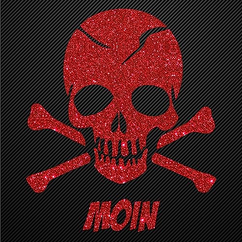 Glitzerdeals Bügelmotiv Aufbügler Totenkopf mit Knochen und Moin Schriftzug Bügelbild Glitter Totenköpfe Bügelmotiv Schädel skull iron on design skull with bones rot von Glitzerdeals