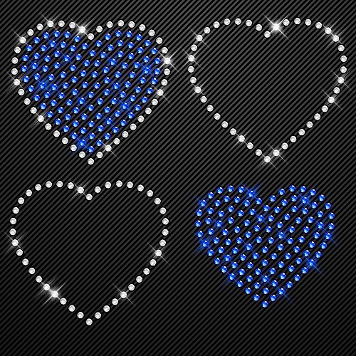Glitzerdeals Bügelbilder Karneval Herzen Strass mit blau Strass Applikation zum Aufbügeln Aufbügler Herz Strass Bügelbild für Textilien Hot-fix iron-on-transfer von Glitzerdeals