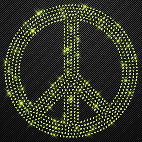 Glitzerdeals Bügelbilder Karneval Peace gross grün Strass Applikation zum Aufbügeln Aufbügler Peacezeichen Strass Bügelbild für Textilien Hot-fix iron-on-transfer von Glitzerdeals