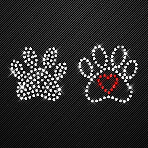 Glitzerdeals Bügelbilder Karneval kleine Pfoten mit Herz rot Hundepfote Aufbügler für Textilien Pfötchen Bügelbild Pfote Strass auf Transferfolie mit Anleitung Hot-fix iron-on-transfer von Glitzerdeals