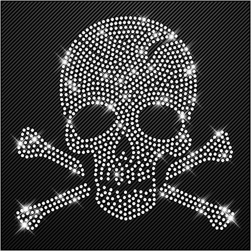 Glitzerdeals Totenkopf mit Knochen Aufbügler für Textilien - Bügelbild Strass auf Transferfolie mit Anleitung Bügelmotiv iron-on-transfer von Glitzerdeals