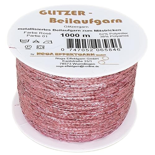 Glitzer-Beilaufgarn auf 1000 Meter Spulen in der Farbe Rosé von Glitzergarn