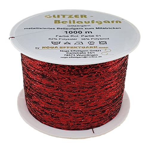 Glitzer-Beilaufgarn auf 1000 Meter Spulen in der Farbe Rot von Glitzergarn
