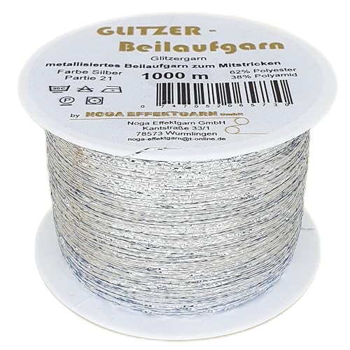 Glitzer-Beilaufgarn auf 1000 Meter Spulen in der Farbe Silber von Glitzergarn