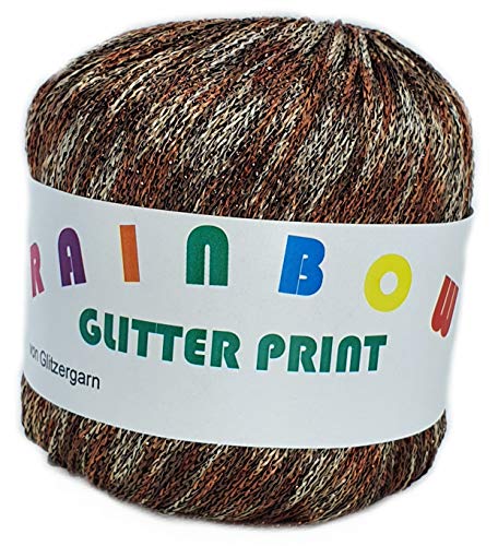 Rainbow Glitter Print auf 25 Gramm Knäuel (Herbstlaub mit Glitzer Dunkelbraun) von Glitzergarn