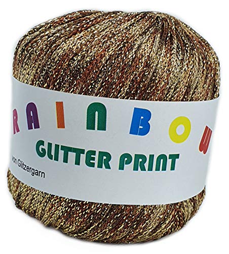 Rainbow Glitter Print auf 25 Gramm Knäuel (Herbstlaub mit Glitzer Gold) von Glitzergarn
