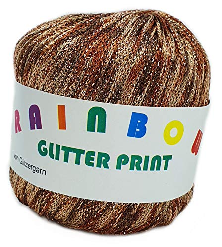 Rainbow Glitter Print auf 25 Gramm Knäuel (Herbstlaub mit Glitzer Hellbraun) von Glitzergarn