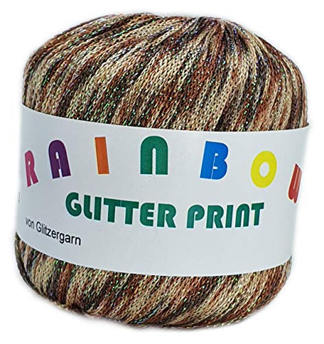 Rainbow Glitter Print auf 25 Gramm Knäuel (Herbstlaub mit Glitzer Weiß-Irisé) von Glitzergarn