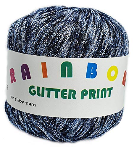 Rainbow Glitter Print auf 25 Gramm Knäuel (Wolkengrau mit Glitzer Hellblau) von Glitzergarn