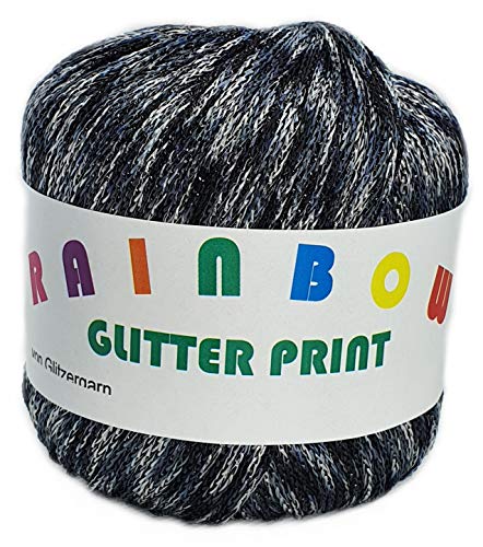 Rainbow Glitter Print auf 25 Gramm Knäuel (Wolkengrau mit Glitzer Schwarz) von Glitzergarn