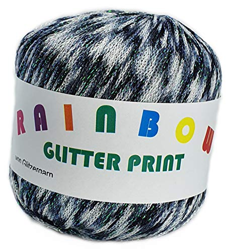 Rainbow Glitter Print auf 25 Gramm Knäuel (Wolkengrau mit Glitzer Weiß-Irisé) von Glitzergarn
