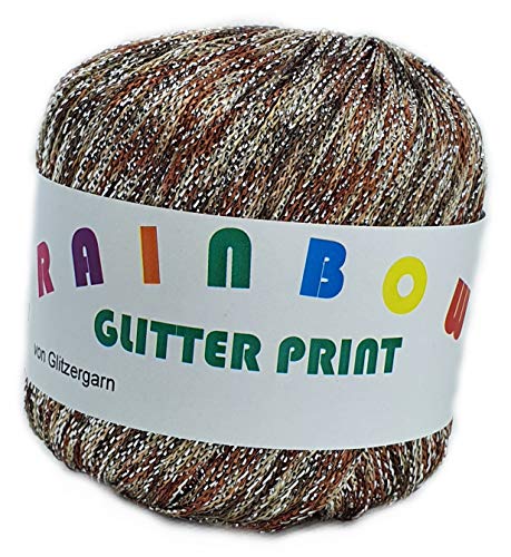 Rainbow Glitter Print auf 25 Gramm Knäuel Farbe Herbstlaub mit Glitzer Silber von Glitzergarn