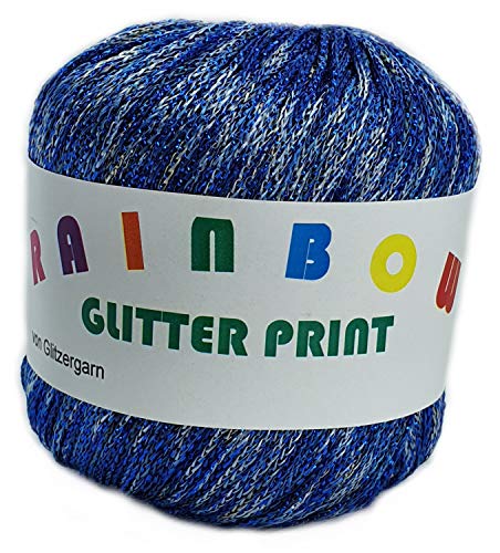 Rainbow Glitter Print auf 25 Gramm Knäuel Farbe Meeresbrise mit Glitzer Blau von Glitzergarn