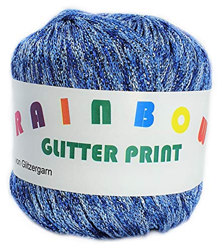 Rainbow Glitter Print auf 25 Gramm Knäuel Farbe Meeresbrise mit Glitzer Hellblau von Glitzergarn
