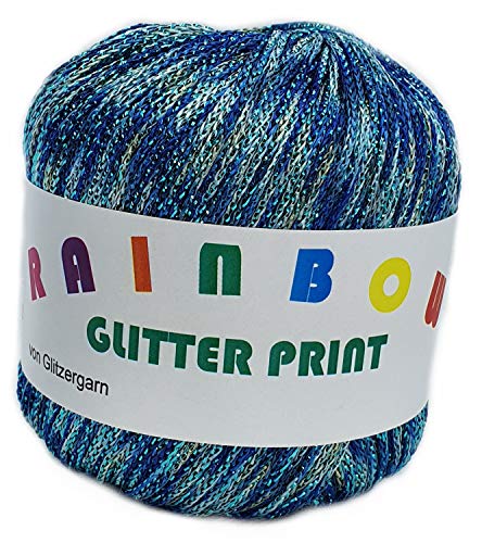 Rainbow Glitter Print auf 25 Gramm Knäuel Farbe Meeresbrise mit Glitzer Türkis von Glitzergarn