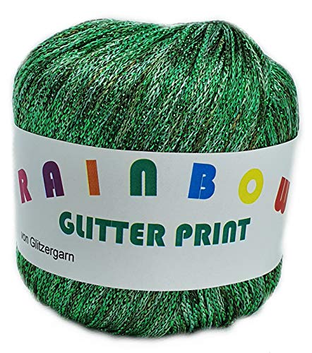 Rainbow Glitter Print auf 25 Gramm Knäuel Farbe Mint mit Glitzer Grün von Glitzergarn