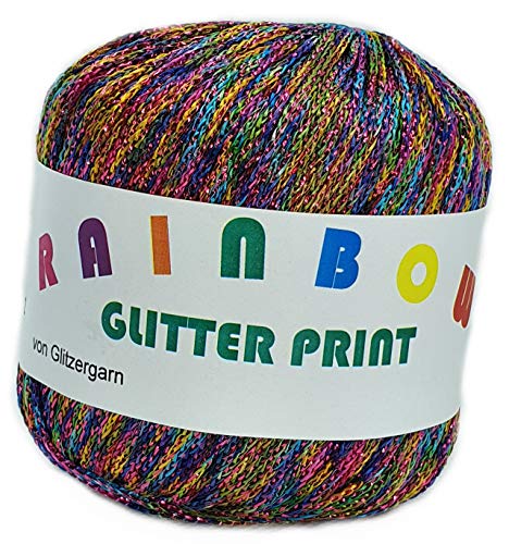 Rainbow Glitter Print auf 25 Gramm Knäuel Farbe Sommerblumen mit Glitzer Pink von Glitzergarn