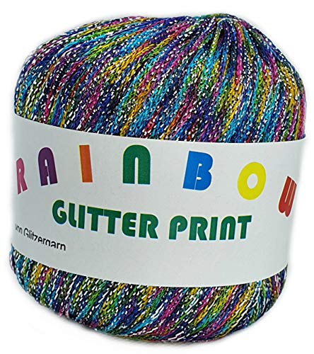 Rainbow Glitter Print auf 25 Gramm Knäuel Farbe Sommerblumen mit Glitzer Silber von Glitzergarn