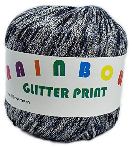 Rainbow Glitter Print auf 25 Gramm Knäuel Farbe Wolkengrau mit Glitzer Grau von Glitzergarn