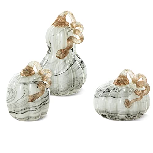 Glitzhome Set mit 3 mundgeblasenen Glitzer-Glas-Kürbis-Tischakzenten, Heimdekoration, Grauer Marmor Glitzhome Set mit 3 mundgeblasenen Glitzer-Glas-Kürbis-Tischakzenten, Heimdekoration, Grauer Marmor von Glitzhome