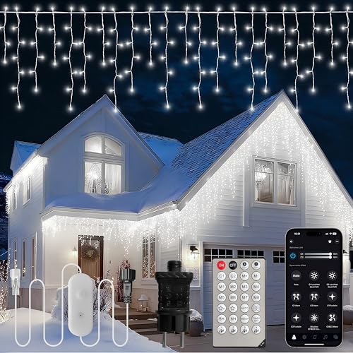 Gliztech Eisregen Lichterkette Außen 15M, IP44 Wasserdicht LED Weihnachtsbeleuchtung Außen/Innen Eisregen für Weihnachten, Garten Balkon, Party, Traufe, Geländer (Kaltweiß, 15M) von Gliztech