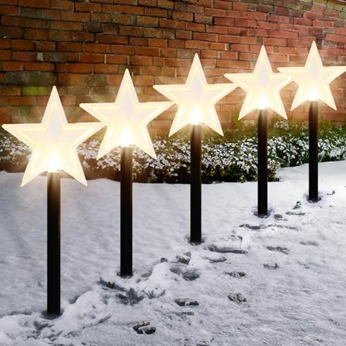 GloBrite 5 Gartenstecker Lichter – Stern | Weihnachten Rasen LED Lichter | Outdoor Weg Beleuchtung | Weihnachtsbeleuchtung für den Hof | Batteriebetrieben | 39 cm hoch (Stern) von GloBrite