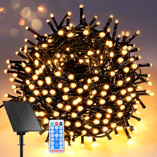 GlobaLink 100LED Solar Weihnachtsbeleuchtung Außen, 10M Lichterkette Außen solar IP44 Wasserdicht mit 8 Modi für Innen und Außenbereich Weihnachten Garten Party Baumdekoration-Warmweiß von GlobaLink