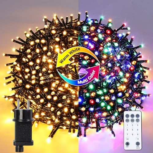 GlobaLink Weihnachtsbeleuchtung Außen 100M, 1000er LED Lichterkette Strom Warmweiß und Bunt, 11 Modi mit Fernbedienung und Timer, 4 in 1 Weihnachtsbaum Lichterkette dimmbar für Weihnachtsdekoration von GlobaLink