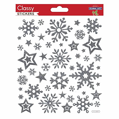 Weihnachtsaufkleber, silberfarbene Glitzer-Schneeflocken Weihnachtsaufkleber, silberfarbene Glitzer-Schneeflocken von Global Gift