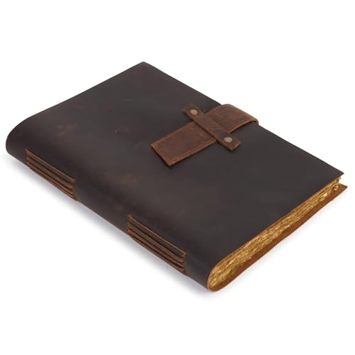 GlobeeCraft Vintage-Notizbuch aus Leder mit Verschluss, Baumwollpapier - großes Format 30 x 21 cm, ideal für Kunst, Design und zum Schreiben persönlicher Notizen GlobeeCraft Vintage-Notizbuch aus Leder mit Verschluss, Baumwollpapier - großes Format 30 x 21 cm, ideal für Kunst, Design und zum Schreiben persönlicher Notizen von GlobeeCraft