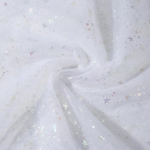 1,5 m x 1 m Glitzerstern-Tüllstoff, glitzernd, weiß, glitzernd, Stoff, glänzender Netzstoff für Glitzer-Kleidung 1,5 m x 1 m Glitzerstern-Tüllstoff, glitzernd, weiß, glitzernd, Stoff, glänzender Netzstoff für Glitzer-Kleidung von Globellapro