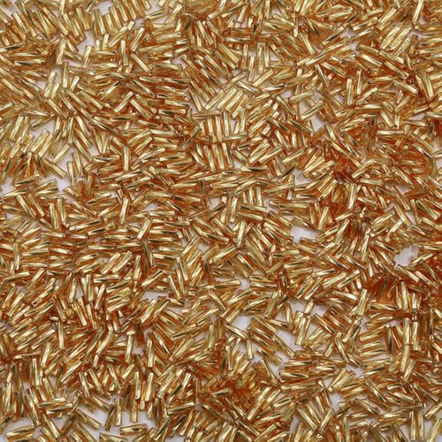 1 Packung mit 300 verdrehten Glasperlen, 2 x 6 mm, glitzernde Röhre, lose Abstandshalter, Perlen für Bastelarbeiten, Perlen, goldfarben von Globellapro