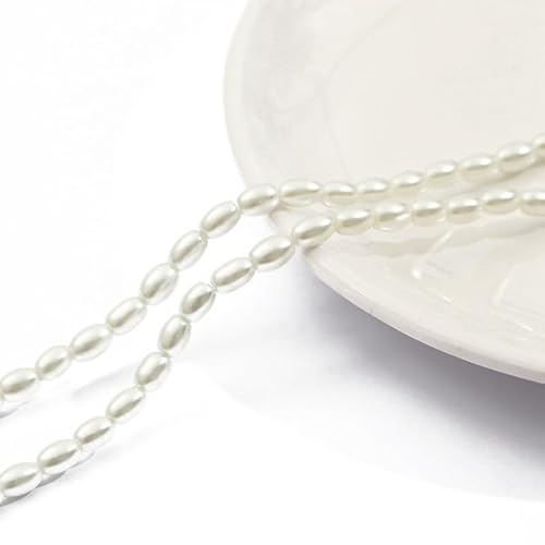 1 Rolle ovale Perlenschnur, weiße Glasperlen, Stränge für DIY-Schmuckherstellung, Basteln, 5 x 7 mm von Globellapro