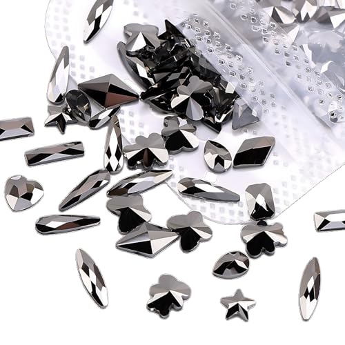 100 Stück Strasssteine mit flacher Rückseite, schillernde, schwarze Strasssteine zum Basteln, Diamant-Edelsteine, flache Rückseite, Edelstein-Verzierungen von Globellapro